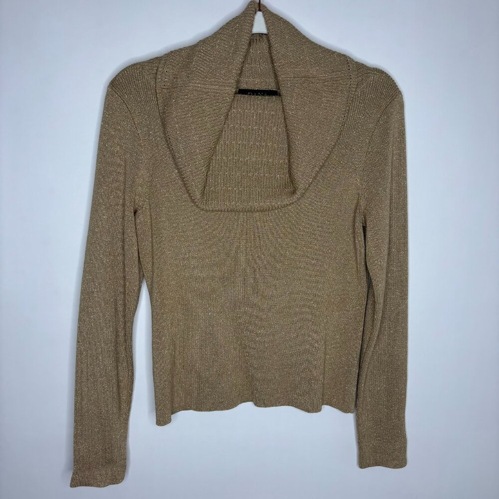 Dana Buchman Sweater Women Petite Small Gold Metallic Long sleeve Cropped Dressy